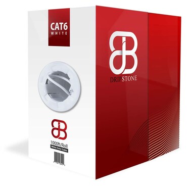 Dripstone CAT6 1000ft Solid UTP 23AWG Ethernet Cable 550Mhz Bulk Network LAN Wire 1000-feet Easy Pull Box (White)