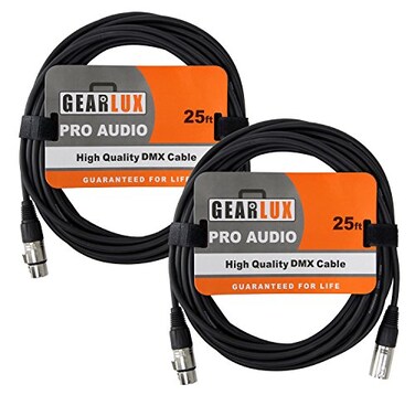 Gearlux DMX Cable 25ft 3-Pin Male-to-Female - 2 Pack