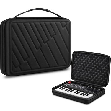 FINPAC Semi-Hard Carrying Case for AKAI Professional MPK Mini MKII &amp; MK3 &amp; MPK Play   Alesis V Mini 25 Key USB MIDI Keyboard Controller Case with Cable Slot for Business, Travel (Black)