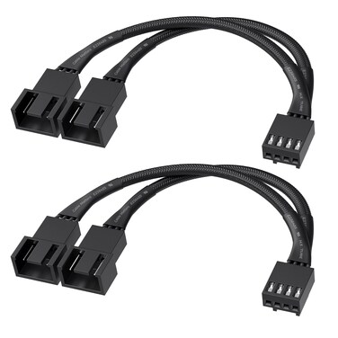 Cable Matters 2-Pack 2 Way 4 Pin PWM Fan Splitter Cable - 4 Inches, PC Fan Splitter 1 to 2 Converter, PC Fan Extension Cable