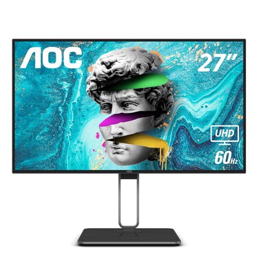 AOC U27U2DP 27" 4K Frameless Monitor, UHD 3840 x 2160, KVM, RJ45, USB-C Docking, Height Adjustable Stand