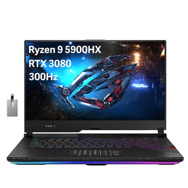 ASUS ROG Strix Scar 15 Gaming Laptop, 15.6" 300Hz IPS FHD Display, AMD Ryzen 9 5900HX, 16GB RAM, 1TB PCIe SSD, Backlit Keyboard, GeForce RTX 3080, WiFi 6, Win 11 Pro, Black, 32GB USB Card