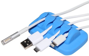 Desktop Cable Organizer, Weighted, Eco-Friendly Silicone, No Bad Smell, Bundled with 4 Reusable Cable Ties (Blue)