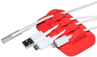 ENVISIONED Desktop Cable Organizer, Weighted, Eco-Friendly Silicone, No Bad Smell, Bundled with 4 Reusable Cable Ties (Red)