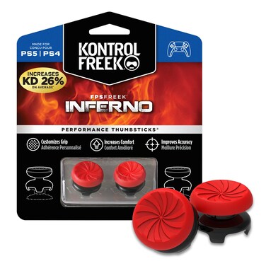KontrolFreek FPS Freek Inferno for PlayStation 4 (PS4) and PlayStation 4 (PS5) Controller   Performance Thumbsticks   2 High-Rise Concave   Red