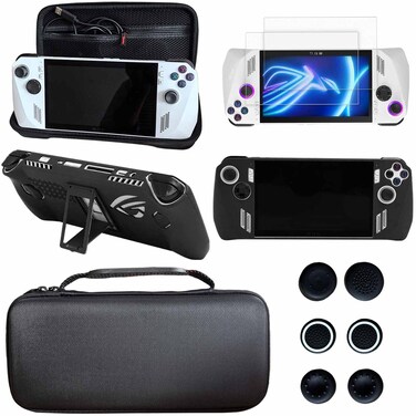 GUTIAL Accessories kit for ASUS ROG Ally 2023 - Black Accessories Bundle for ROG Alloy Gaming Handheld with Carrying Case Protective Cover case and 2 Pack Screen Protector, 6 Thumb Grips