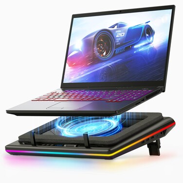 llano RGB Laptop Cooling Pad, Gaming Laptop Cooler with Powerful Turbofan, Fast Cooling Laptop 15.6-21in, Adjustable Speed, Touch Control, LCD Screen