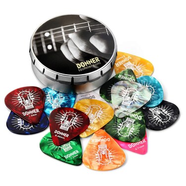 Donner Guitar Picks Celluloid 16 Pack for Acoustic Guitar Electric Guitar Ukulele,Includes Thin,Medium, Heavy &amp; Extra Heavy Picks with Case