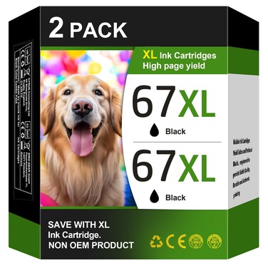 TECKKIN 67XL Black Ink Cartridge Replacement for HP 67 Black Ink Cartridge 67XL Ink for HP DeskJet 2700 2700e 2755e 2755 4155e 4155 Envy 6055e 6455e 6400 6055 Envy Pro 6452 6458 6475 (2 Black Pack)