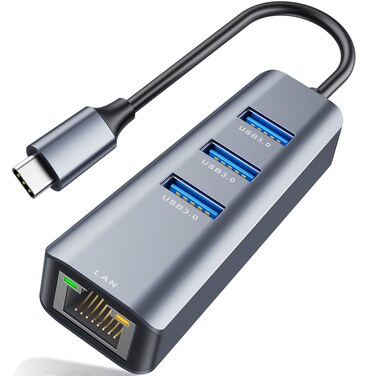 ABLEWE USB C to Ethernet Adapter, 4-in-1 RJ45 to USB-C/Thunderbolt 3 to Gigabit Ethernet LAN Network Adapter for MacBook Pro/Air 2021/2020/2019, iPad Pro 2021, Chromebook, XPS, Surface Book 3/2/Go
