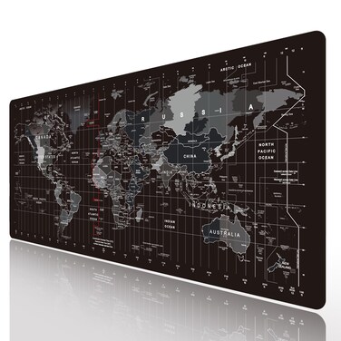 HGWALP Large Keyboard Gaming Mouse Pad Black World Map Mouse Pad with Anti-Slip Rubber Base, Extended XXL Long Gaming Mousepad Big Mouse Pads for Desk,31.5 X 11.8 Inch