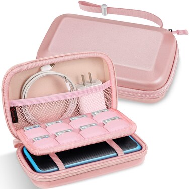 FINTIE Carrying Case for Nintendo New 3DS XL LL / 2DS XL, Protective Hard Shell Portable Travel Cover Pouch with Game Card Slots &amp; Inner Pocket, Rose Gold