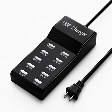 USB Charging Station 50w10A 10-Port USB Charger, Multiport USB Charger Station Hub, Compatible with iPhone, Galaxy, iPad Tablet, and Other USB Charging Devices