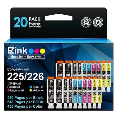 E-Z Ink Compatible Ink Cartridge Replacement for Canon PGI-225 CLI-226 PGI225 CLI226 to use with MG6220 MG6120 MG5320 MX882 MX892 (4 Large Black, 4 Cyan, 4 Magenta, 4 Yellow, 4 Small Black) 20Pack