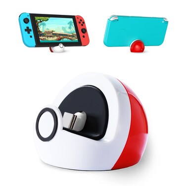 Antank Tiny Charging Stand Compatible with Nintendo Switch/Switch Lite/Switch OLED, Cute Switch Dock Station USB-C Port, Portable Charger Stand for Switch Games, No Projection, Red&amp;White