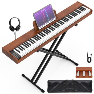 88 Key Digital Piano Keyboard,88 Key Full Size Weighted Hammer Action Electric Keyboard Piano with 200 Rhythms,200 Tones, Piano Keyboard with Stand, TriplePedal,Headphone, Carrying Bag
