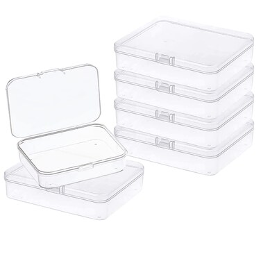 6 Pcs Mini Plastic Storage Containers Box with Lid, 3.5x2.4 Inches Clear Rectangle Box for Collecting Small Items, Beads, Game Pieces, Business Cards, Crafts Accessories
