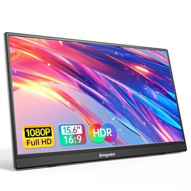 Anyuse Portable Monitor 15.6 Inch 1080P USB-C HDMI Ultra-Slim Travel Monitor with Kickstand, for Laptop, PC, Mac Phone, PS, Xbox, Swich IPS Ultra-Thin Zero Frame Gaming Monitor