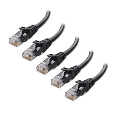 Cable Matters 10Gbps 5-Pack Snagless Short Cat 6 Ethernet Cable - 3ft, Cat 6 Cable, Cat6 Cord, Ethernet Cord, Black