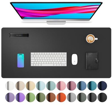 Aothia Leather Desk Pad Protector,Mouse Pad,Office Desk Mat, Non-Slip PU Leather Desk Blotter,Laptop Desk Pad,Waterproof Desk Writing Pad for Office and Home (Black,31.5" x 15.7")