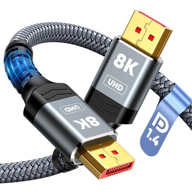 Capshi DisplayPort Cable 8K 1.4, VESA Certified 8K 4K DP Cable 6.6ft, Display Port Cable [8K@60Hz, 4K@144Hz, 2K@240Hz, 32.4Gbps], High Refresh Rate for Gaming Monitor, HBR3, HDR, Graphics Card, PC