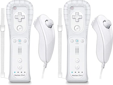 Motion Plus Wii Remote and Nunchuck Controller, Wireless Controllers Compatible with Wii/Wii U with Silicone Case and Wrist Strap (White)