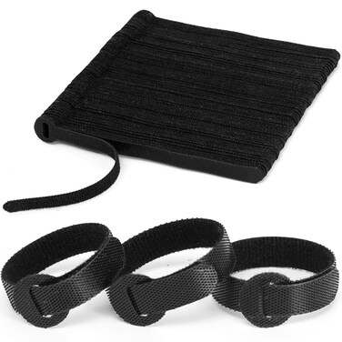 150PCS Reusable Fastener Straps - 6 Inch Cable Management Ties, Adjustable Hook &amp; Loop Organizer Straps for Home, Office and Data Centers (Black)