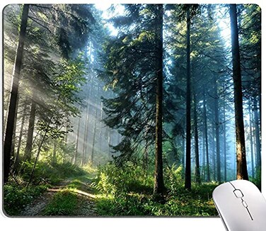 Natural Scenery Forest Custom Design, Square Waterproof Non-Slip Rubber Base MousePads for Office Laptop, 9.5"x7.9"x0.12" Inch