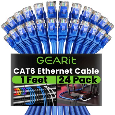 GearIT Cat 6 Ethernet Cable 1 ft (24-Pack) - Cat6 Patch Cable, Cat 6 Patch Cable, Cat 6 Cable, Cat6 Ethernet Cable, Network Cable, Internet Cable for Personal Computer - Blue 1 Foot