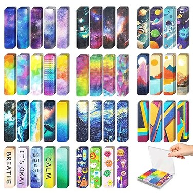 48 Pieces Unique Sensory Stickers for Anxiety Relief Items - Sensory Strips with Storage Box - 2 Textured Surface Fidget Strips for Office &amp; Classroom Desk - Relieve Adult &amp; Teen Stress