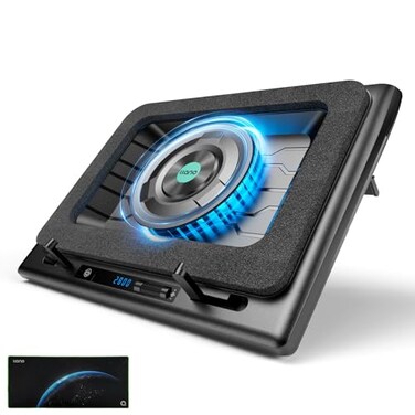 llano Gaming Laptop Cooler, Laptop Cooling Pad Stand with 5.5inch External Cooling Fan, Fast Cooling Computer Laptop 15.6-21in, Adjustable Speed, Touch Control, 3-Port USB A, A Mouse Pad Included
