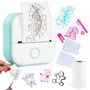 Memoking Mini Printer - Sticker Printer Mini Thermal Printer T02 Sticker Maker Machine Mini Portable Printer Pocket Printer Inkless Printer for Anatomy Flashcard, Journal, Note, Kids, Green