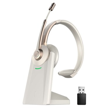 Bluetooth Headset, Wireless Headphones with Microphone Noise Canceling &amp; USB Dongle, V5.0 Trucker Bluetooth Headset with Mic Mute &amp; Charge Dock for PC/Laptop/Phone/Meeting/CallCenter/Office Gold