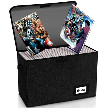 YNSZAS Comic Book Storage, Comic Book Box, 15.8" X 7.8" X 11.8", Collapsible Comic Short Box, Holds 160-180 Comic Book, Heavy Duty Comic Collection Gift Bin Container Holder Shelf (Black)