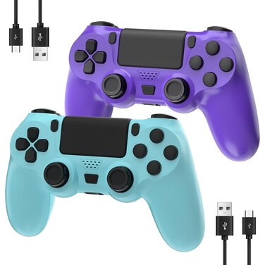 YsoKK 2 Pack Wireless Controller for PS4 P4 Remote for Playstation 4/Pro/Slim with Double Shock/Stereo Headset Jack/Touch Pad/Six-axis Motion Control(Purple and Blue)