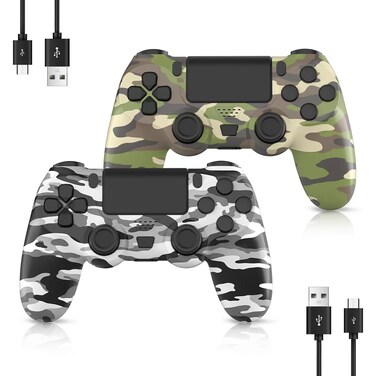 YsoKK 2 Pack Wireless PS4 Controller for Playstation 4/Slim/Pro with 1000mah Battery/Dual Vibration/Audio Jack/Six-axis Motion Sensor(Camouflage Grey and Camouflage Green)