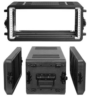 Diandian 4U Rack Case Shallow 12" Depth, 19" Rackmount Flight Case, Watertight Dust-Proof, Shock Mount for Amplifier, Pro Audio, DJ Mixer, Effects with Microphone Compartments