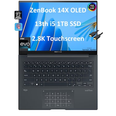 Asus ZenBook 14 14X OLED 14.5/inch QHD+120Hz Touchscreen(Intel 13th Gen i5-13500H,8GB RAM,1TB SSD,12-Core(Beat i7-1250U))Business Laptop,NumberPad,Backlit,FHD Webcam,IST HDMI,Win 11 Home Inkwell Gray