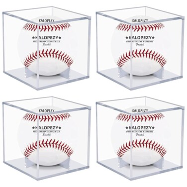 4 Pack Baseball Display Case, UV Protected Acrylic Boxes for Display,Clear Display Case Baseball Cube Memorabilia Showcase Autograph Ball Protector - for Official Size Ball