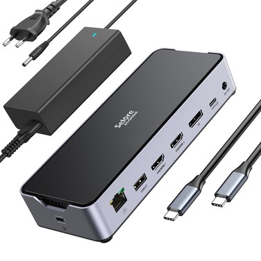 USB C Docking Station 3 Monitors Laptop USB C Dock Dual Monitor with 2 HDMI DisplayPort 4K144Hz,USB A 2.0/3.0,USB C 3.1 10Gbps&amp;30W Output,Ethernet,MicroSD&amp;SD,Audio&amp;Mic,150W DC Power for Dell/Lenovo/HP