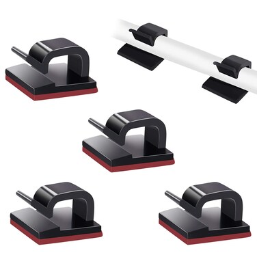 SOULWIT 50 Pcs Self Adhesive Cable Management Clips, Cable Organizers Sticky Wire Clips Cord Holder for TV PC Laptop Ethernet Cable Desktop Home Office (Black)