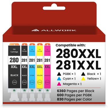 280XXL 281XXL Compatible for Canon 280 281 TR8620a Ink Cartridges PGI-280XXL CLI-281XXL 280 XXL 281 XXL Compatible with TR8620 TS702a TS9520 TS9521C TR8520 TS6220 TS6320 TS8220 5-Pack Combo