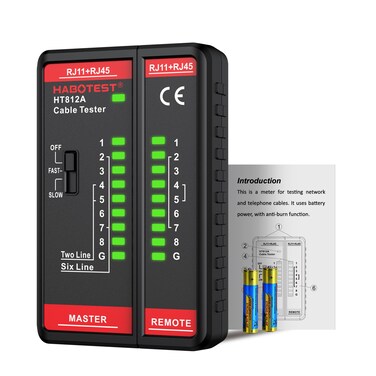 Network Cable Tester, HABOTEST HT812A with RJ45 RJ11 Port, Ethernet Cable Tester Tool,Speaker, Coax, Video, and Data Fast/Slow Gear, 60V Cable Telephone Line Continuity Test for CAT5/CAT5E/CAT6/CAT6A