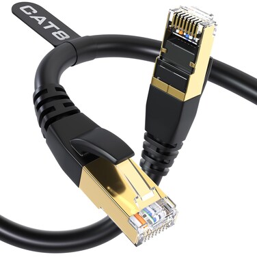 DbillionDa Cat8 Ethernet Cable, Outdoor&amp;Indoor, 6FT Heavy Duty High Speed 26AWG, 2000Mhz with Gold Plated RJ45 Connector, Weatherproof S/FTP UV Resistant for Router, Modem, PC, Gaming