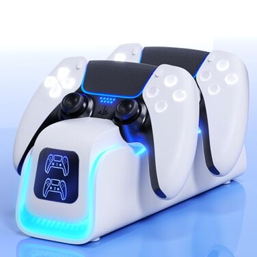 PS5 Controller Charger,PlayStation Charging Dock for PlayStation 5 Dualsense Edge with 6 LED &amp; RGB Mode,Overcharge Protection Fast Controller Charging Station Stand Skin with Cable for Game Consoles