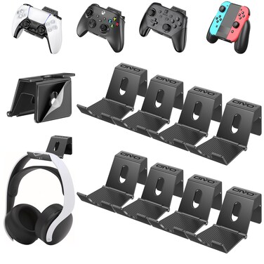 OIVO Controller &amp; Headset Wall Mount Holder Stand, Foldable Headphone Stand, Gaming Controller Holder Hanger Hook, Universal Storage Organizer Controller/Earphone/Game Accessories-8 Packs