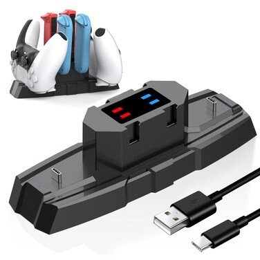 Controller Charger for Nintendo Switch &amp; OLED,Charging Dock Station for Joy con and Pro Controller, 6 in 1 Chargers for Switch Multiple Devices with LED Indicator