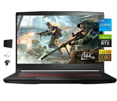 MSI GF63 Premium Gaming Laptop, 15.6" FHD Thin-Bezel Display, Intel Core i5-11400H, 12GB RAM, 512GB SSD, NVIDIA GeForce RTX 3050 4GB, Backlit Keyboard, Windows 11 with Accessories