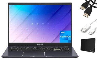 ASUS L510 Ultra Thin Laptop, 15.6 FHD Display, Intel Celeron N4020, 4GB RAM, 128GB eMMC, 1 Year Microsoft 365 Included, 180 Degree Hinge, Win11, Backlit Keyboard, Black + Accessories