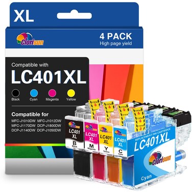 LC401 LC401XL Ink Cartridges Compatible for LC401XL Ink Cartridges for Brother Printer Replacement MFC-J1010DW MFC-J1170DW MFC-J1012DW DCP-J1800DW DCP-J1140DW J1050DW(Black Cyan Magenta Yellow, 4PK)